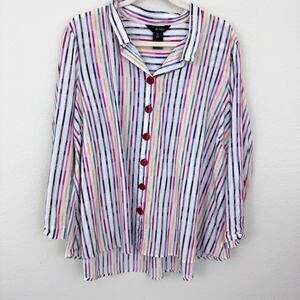 Ali Miles Womens Button Blouse Top Size XL Cotton Colorful Artsy Dopamine Bright